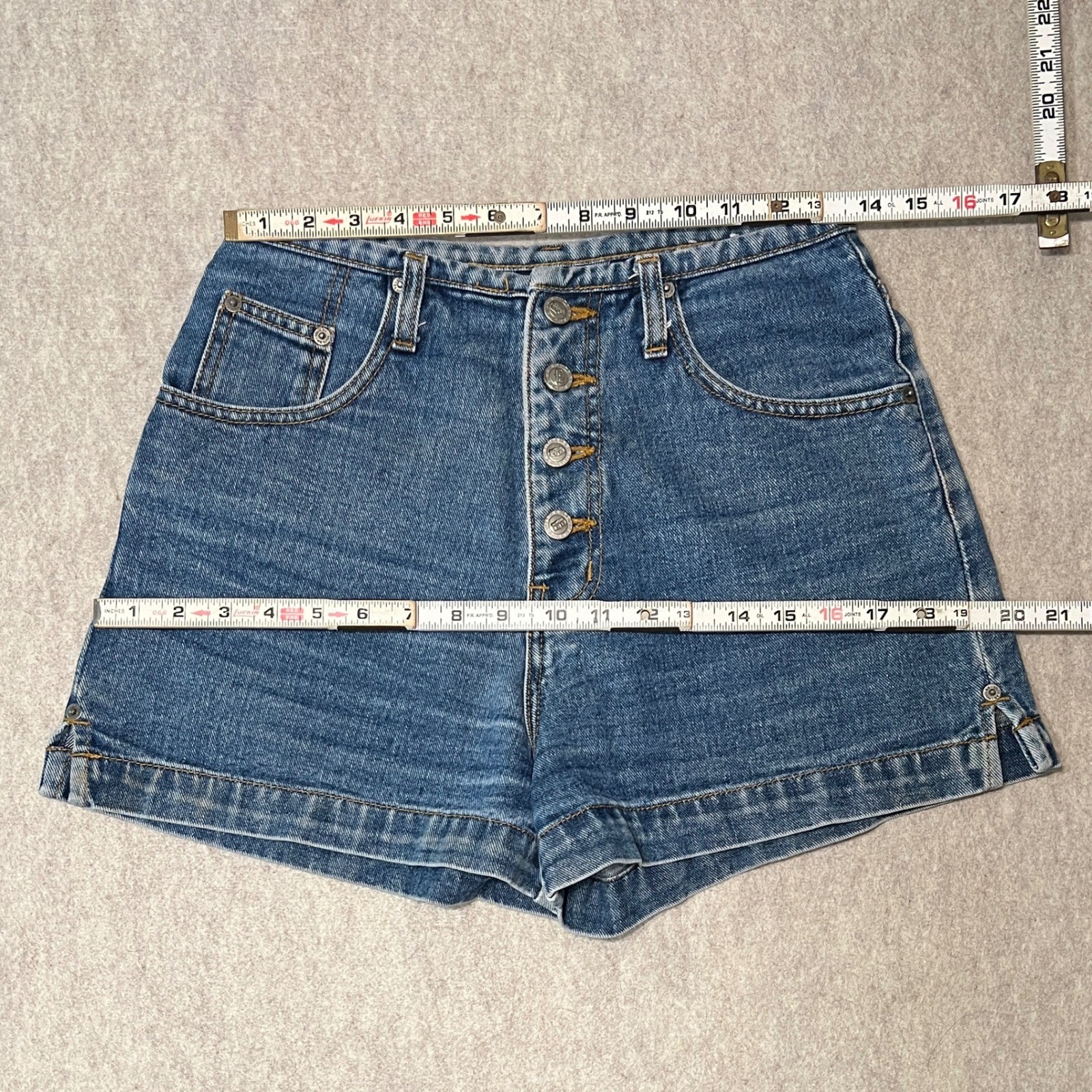 Vintage 90s Route 66 High Waisted Button Fly Denim Mom Shorts 9/10 Size 27″