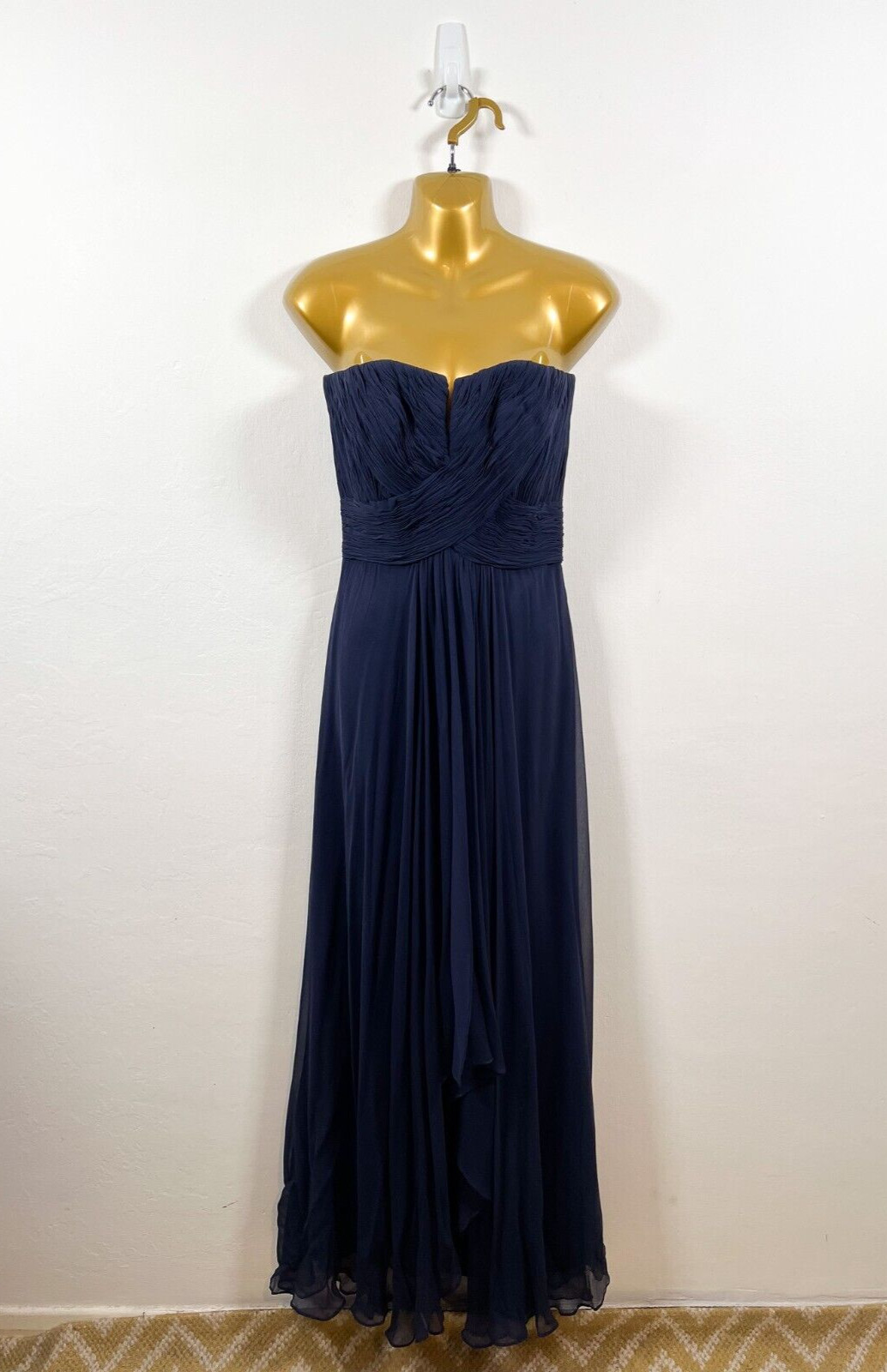 Rafael Cennamo Dress 6 Blue Maxi Silk Ball Gown Strapless Occasion Prom Evening