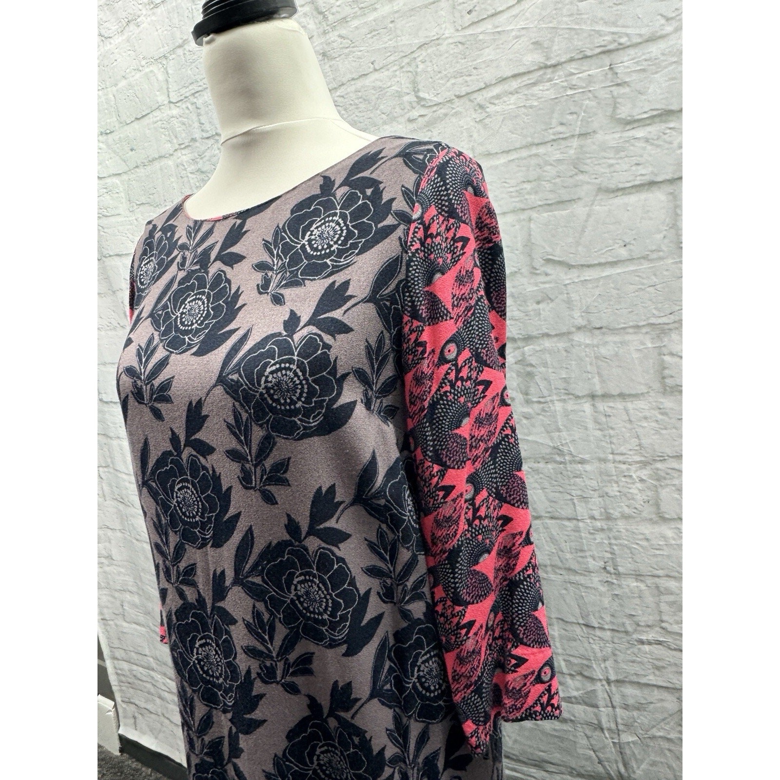White Stuff Shift Dress Pink Blue Purple Size 10 Bird & Floral Print Cottagecore
