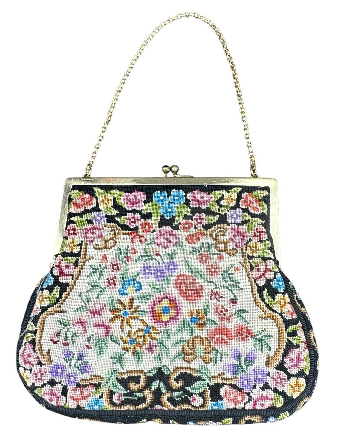 Petit Point Tapestry Needlepoint Bag Purse Delicately Detailed Rhinestone EUC
