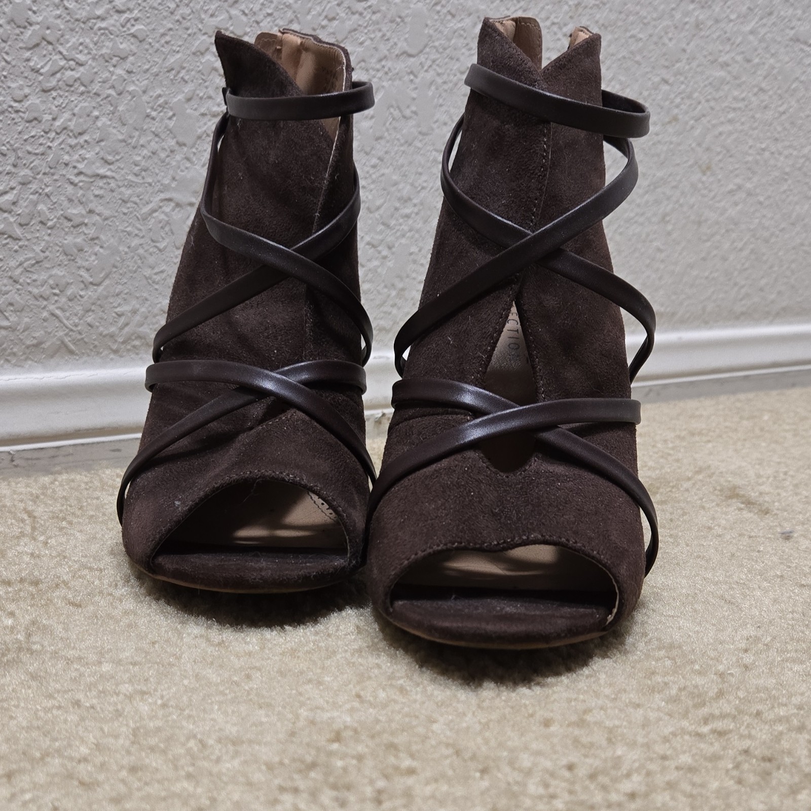 Journee Collection Brown Suede Strappy Peep Toe Stiletto Heels Women 8