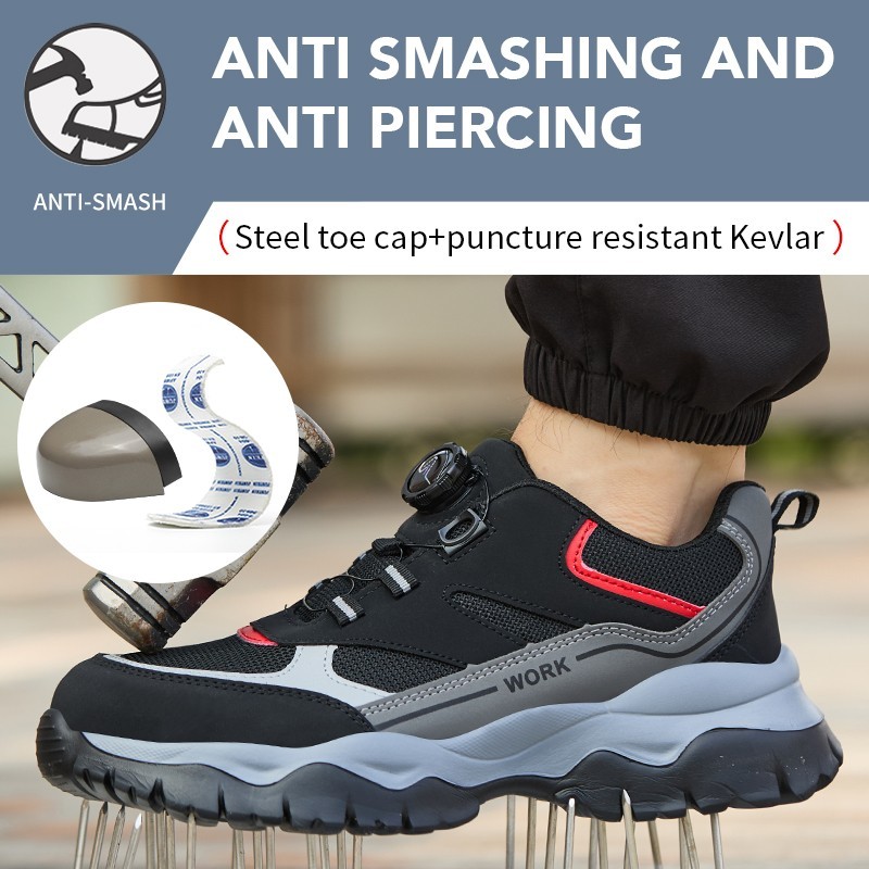 New Rotating Button Safety Shoes Men Steel Toe Sneaker Puncture Proof Work Shoes
