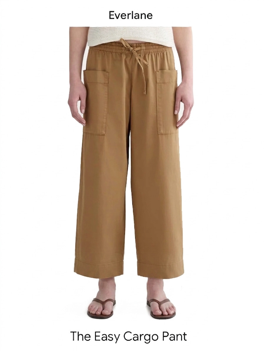 NEW• Everlane • 100% Cotton Womens Easy Cargo Wide Drawstring Pants Khaki •Large
