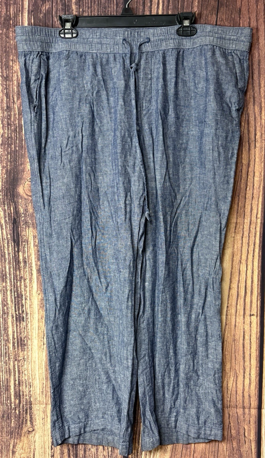 Ann Taylor Factory Linen Blend Pants Womens XLarge Blue Wide Leg Coastal Beach