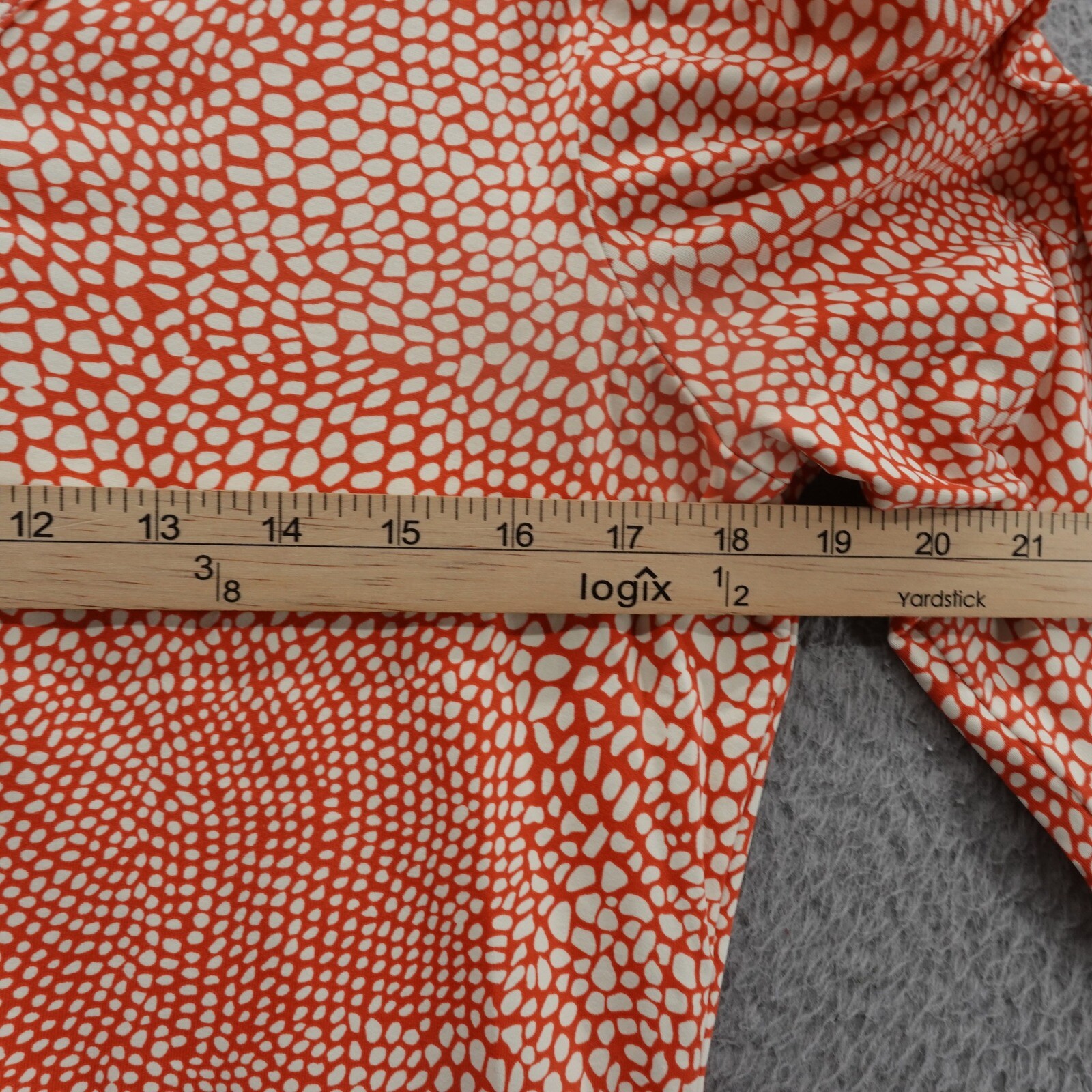 J McLaughlin Catalina Knit Pebble Print Top Large Orange White Womens 3/4 Sleeve