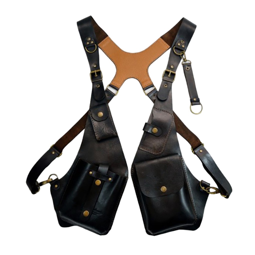 Vintage Steampunk Shoulder Harness Bag PU Leather Underarm Chest Holster Black