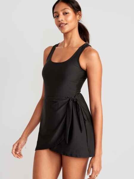 Old Navy XL Wrap-Front Side Tie SwimSuit Swim Dress Black #854710