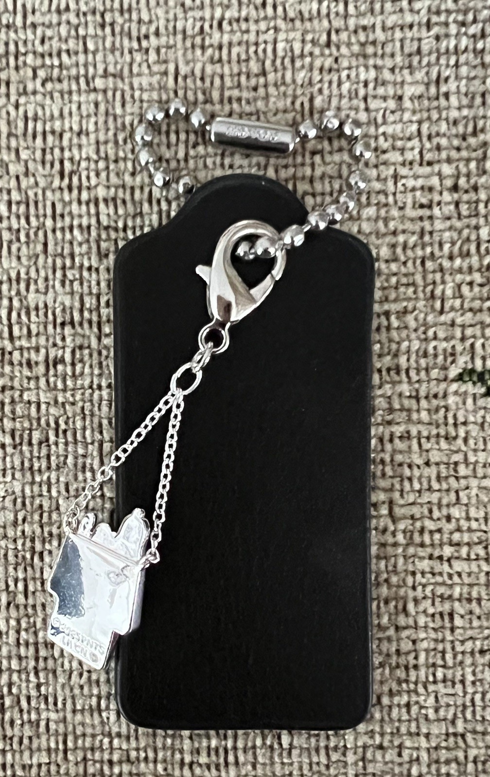 Coach 2.25” Black Leather HangTag & Peanuts Snoopy Silver Bling House Charm