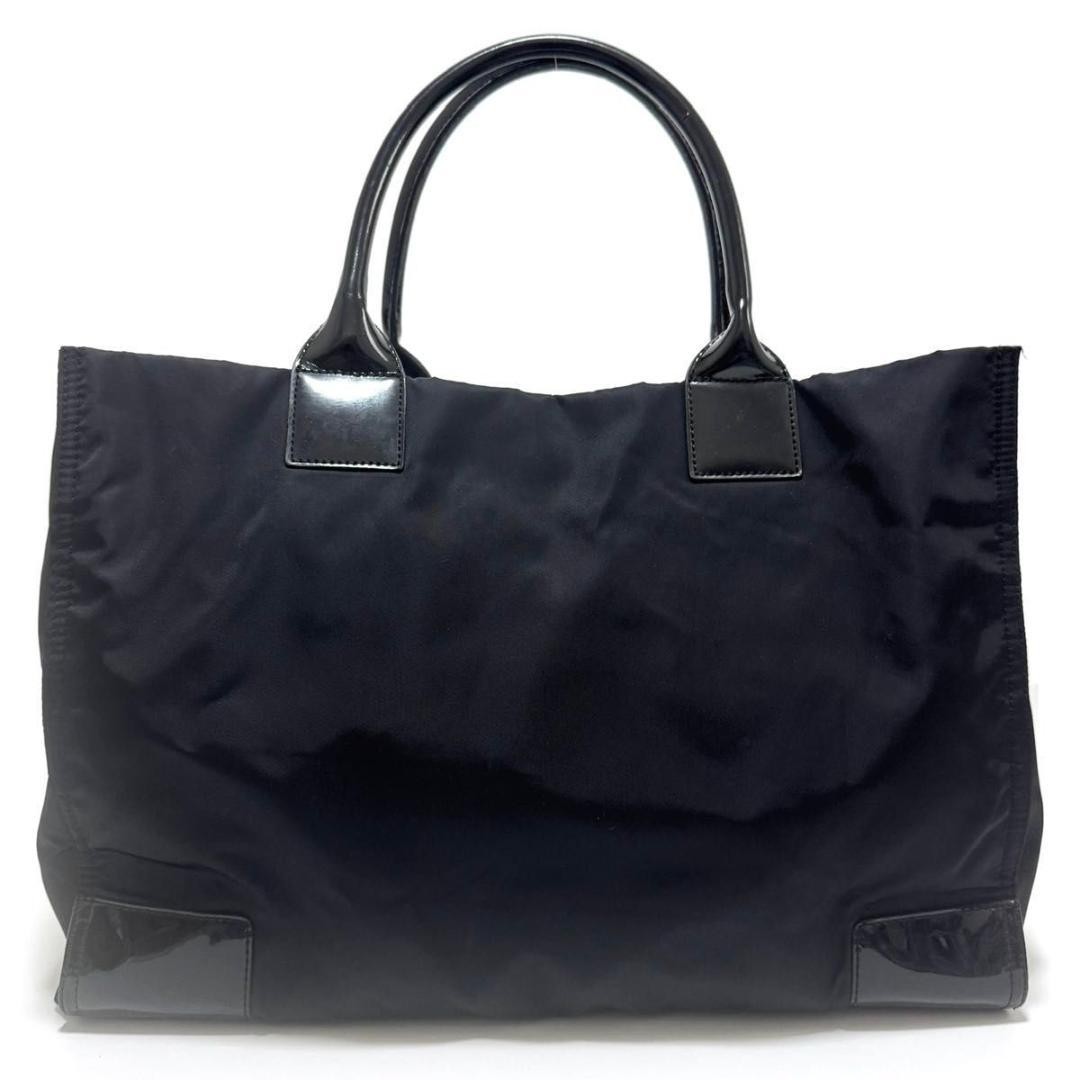 Tory Burch Ella Tote Bag Handbag Black Nylon Patent