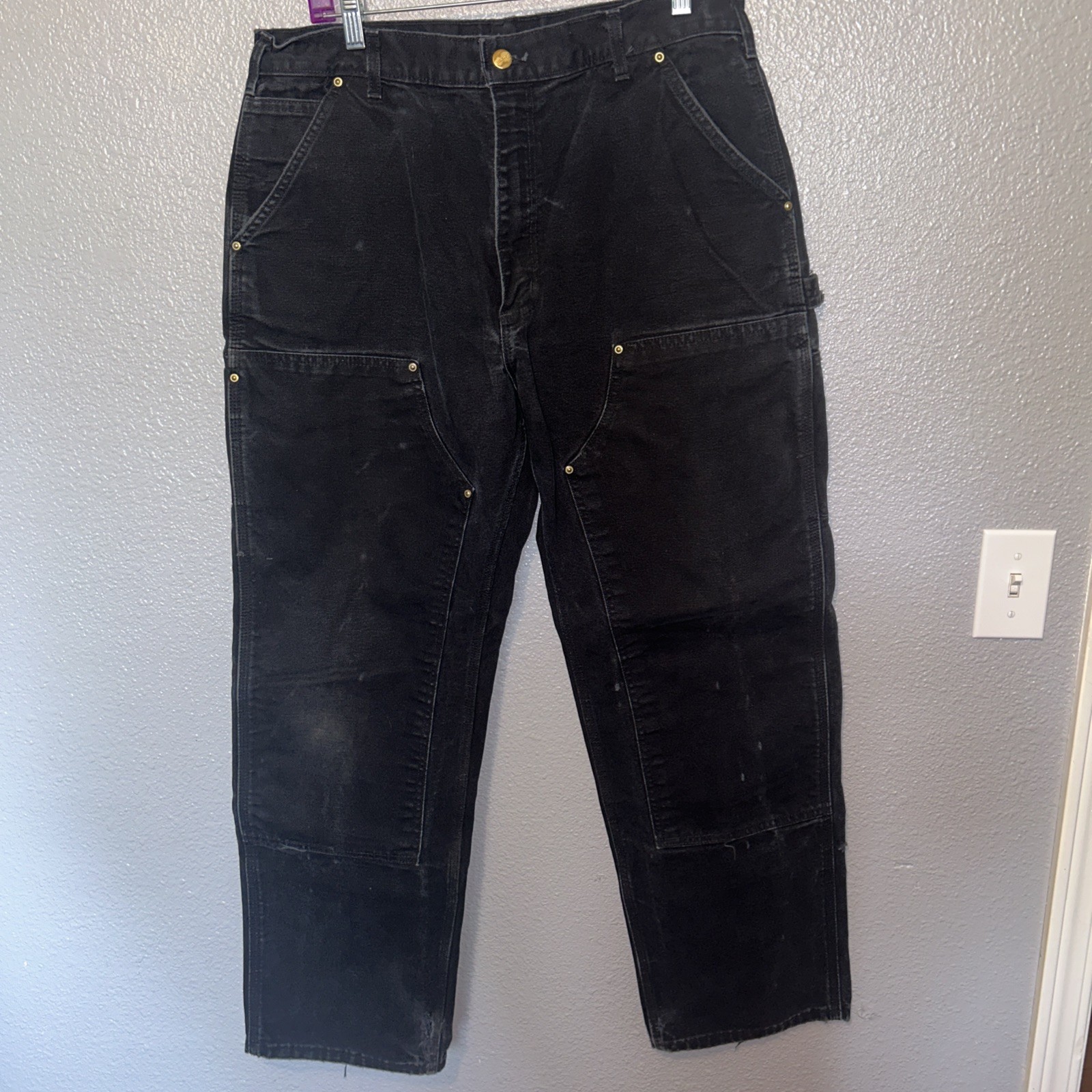 Carhartt Union Made in USA Double Knee Pants B01 Black 36×32 Loose VTG