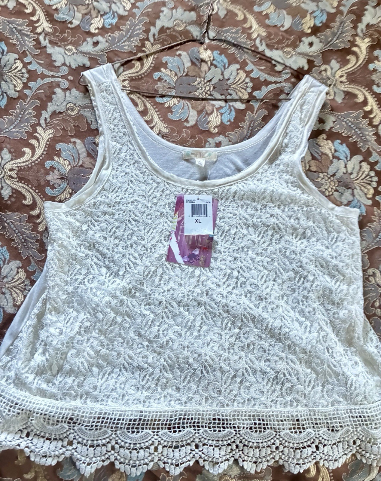 Love Fire Ivory Floral Lace Scoop Neck Sleeveless Tank Top Womens XL