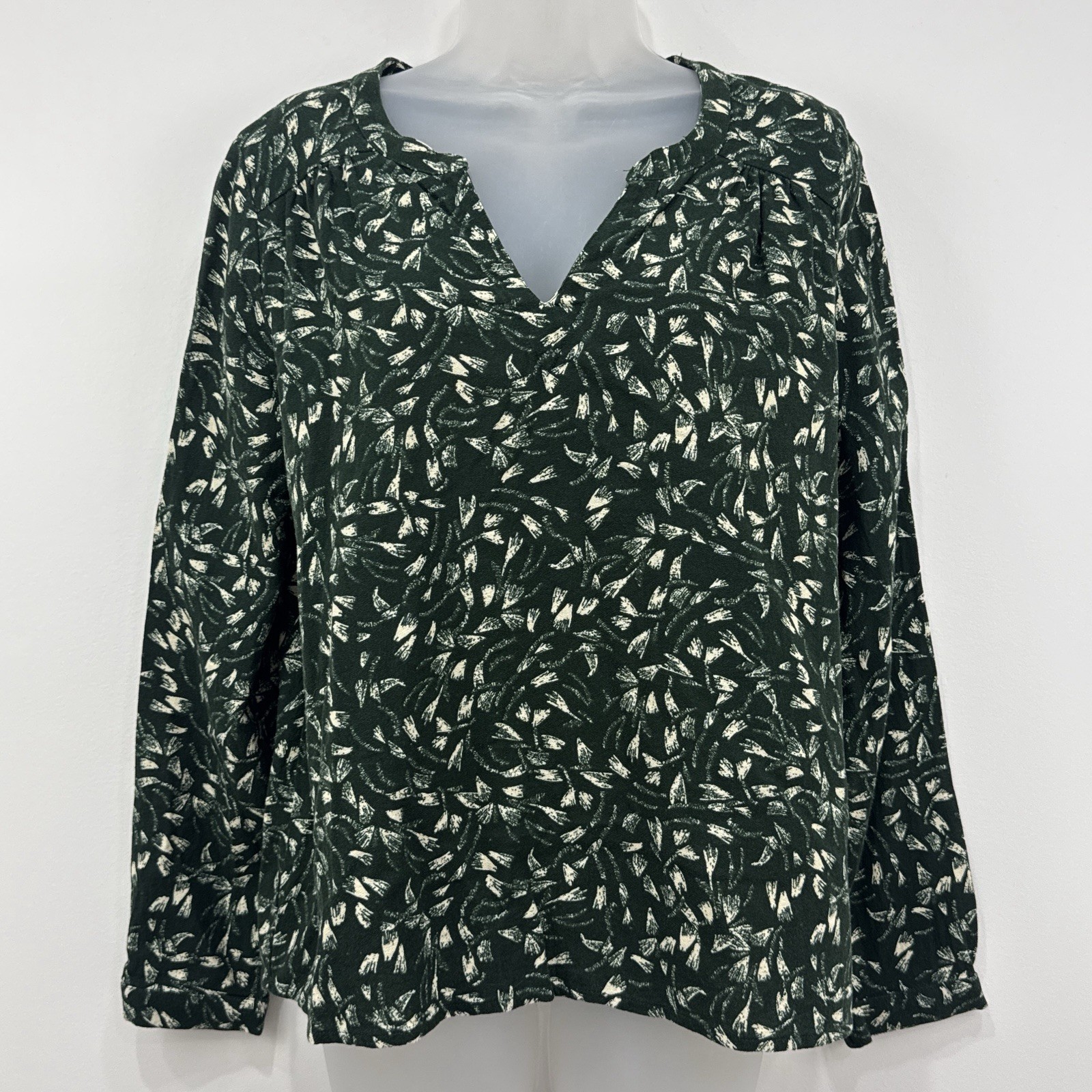 Pact 100% Organic Cotton Top M Green Floral Peasant Cottagecore Sustainable