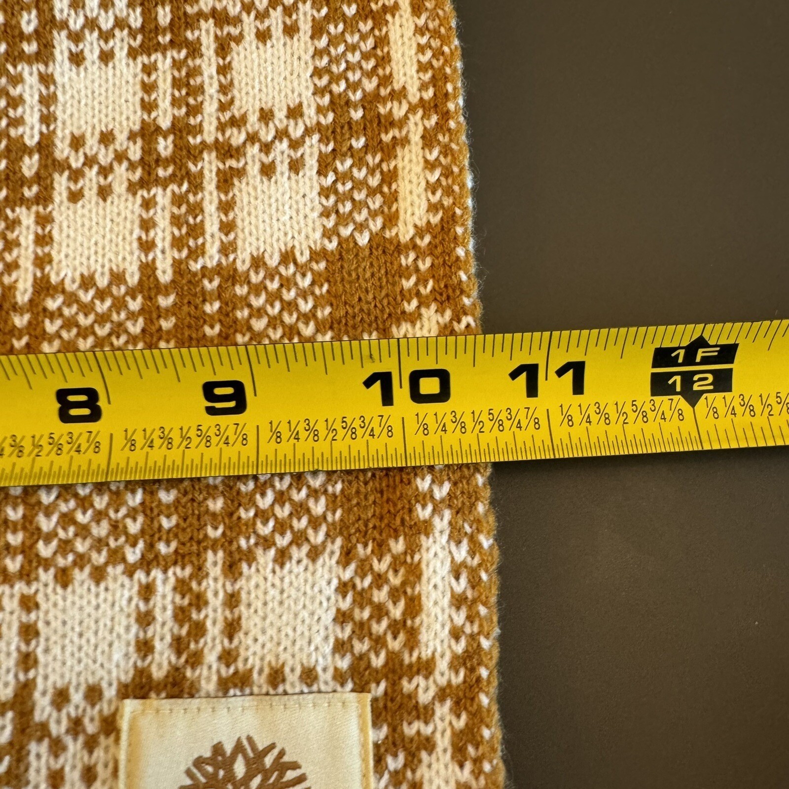 Timberland Scarf Unisex OS Wheat Brown Plaid Knit Logo NEW