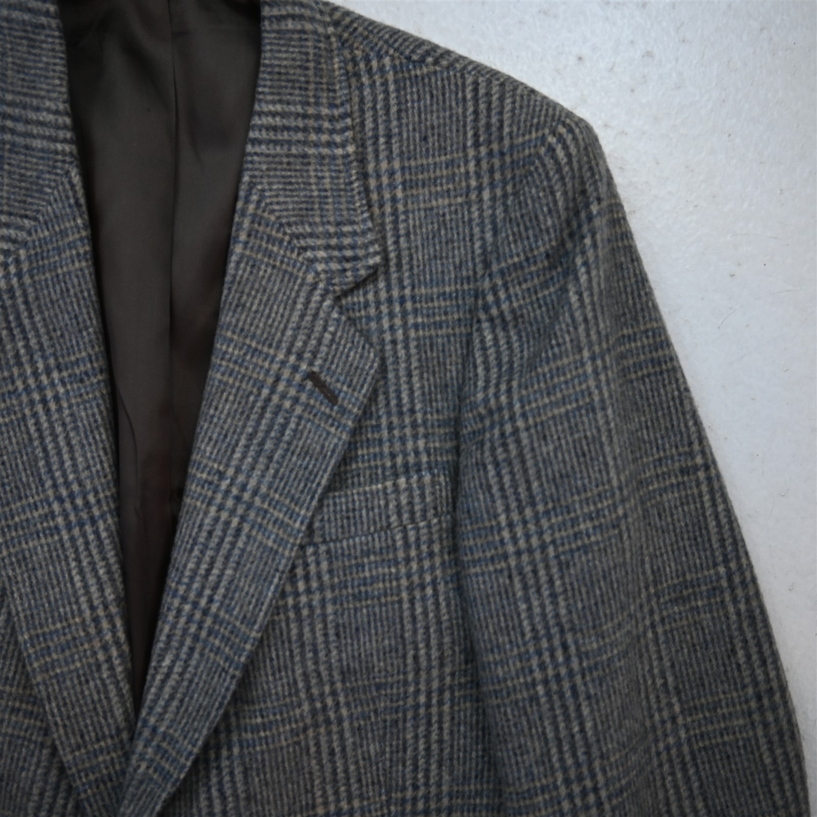 Vtg USA 40R Beige Gray Glenn Check Flannel Wool Mens Blazer Jacket Sport Coat