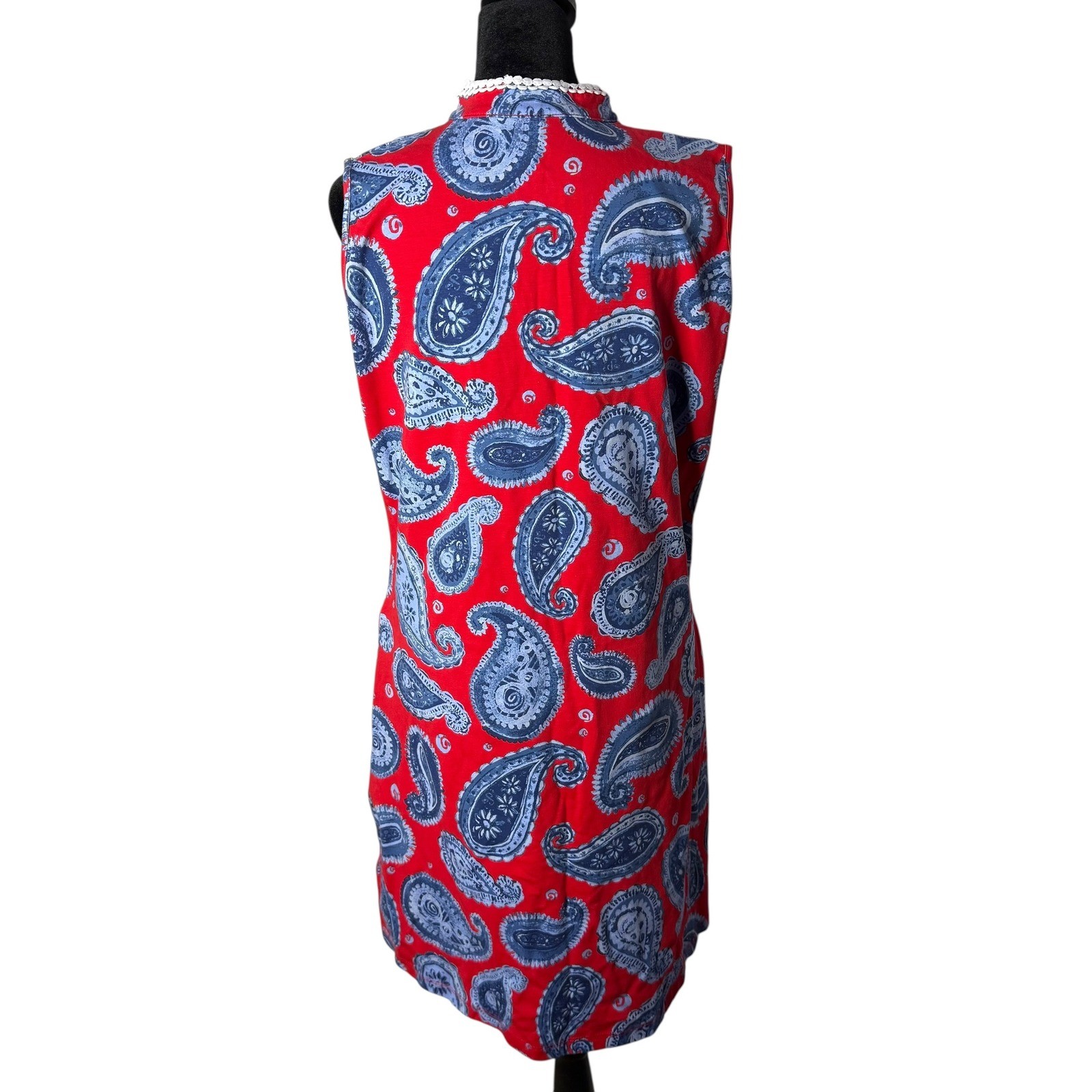 Ana Clare Paisley Shift Short Dress Size L Red Lace Trim Coastal Resort wear