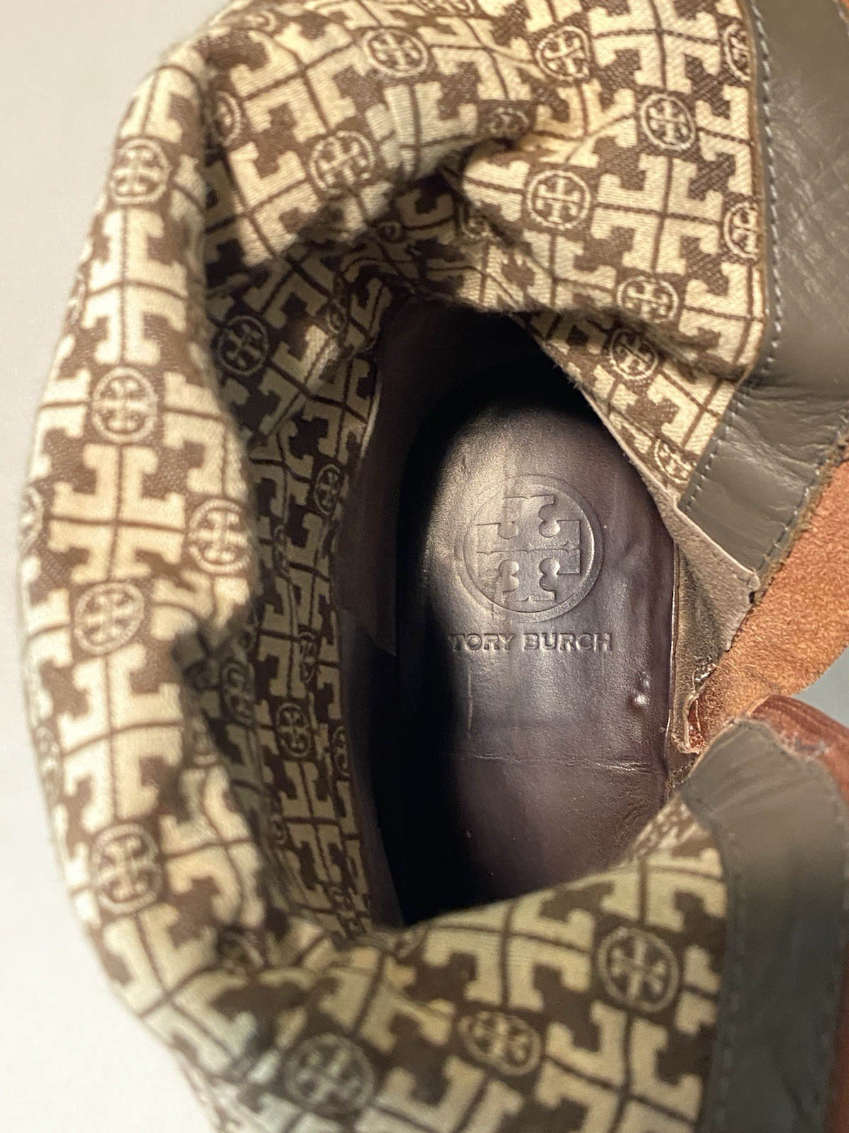 Tory Burch Colorblock Brown & Gray Zip Buckle Riding Boots Women’s Shoes Size 9M