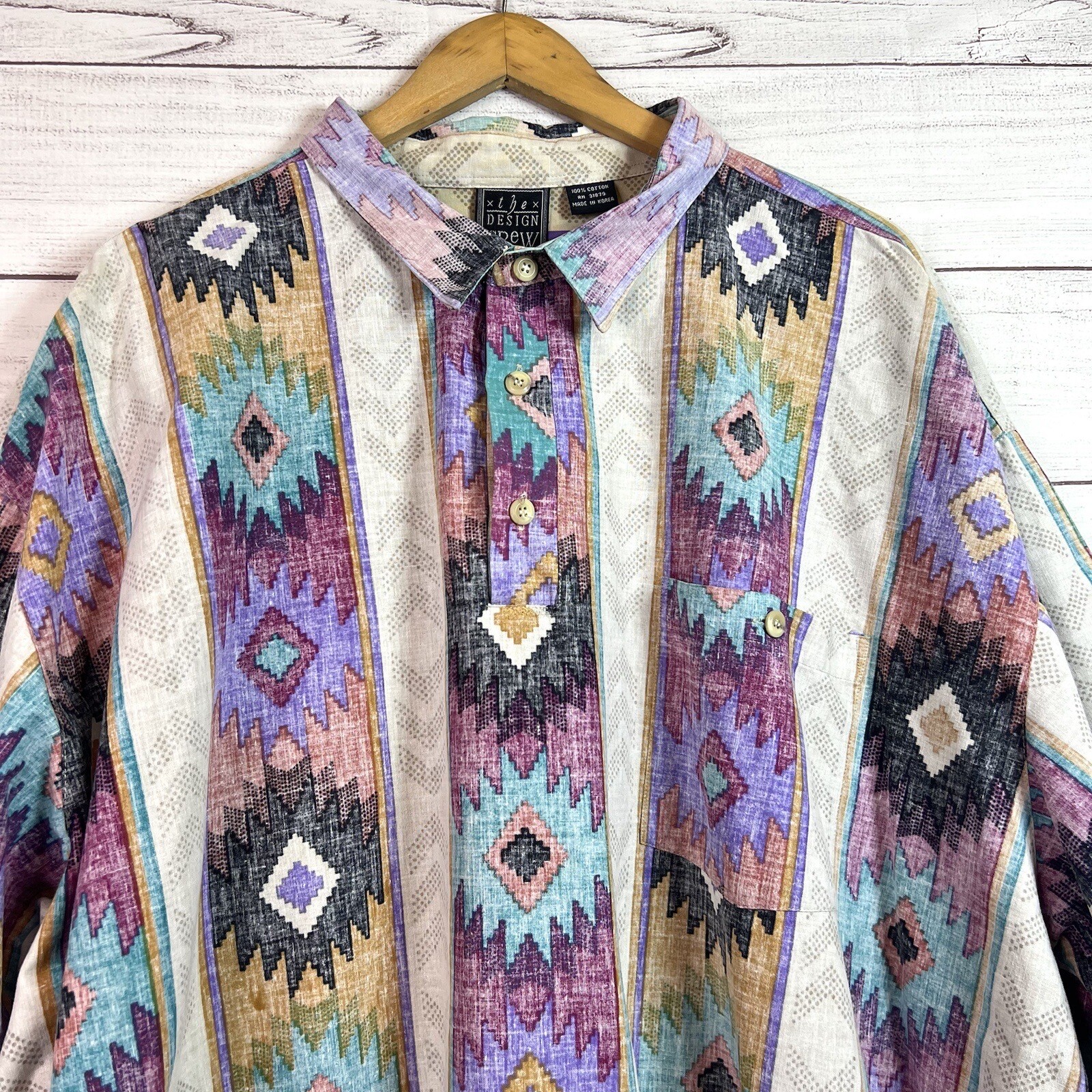 Vintage The Design Crew Multicolord Southwestern Western Short Sleeve Size 2XB