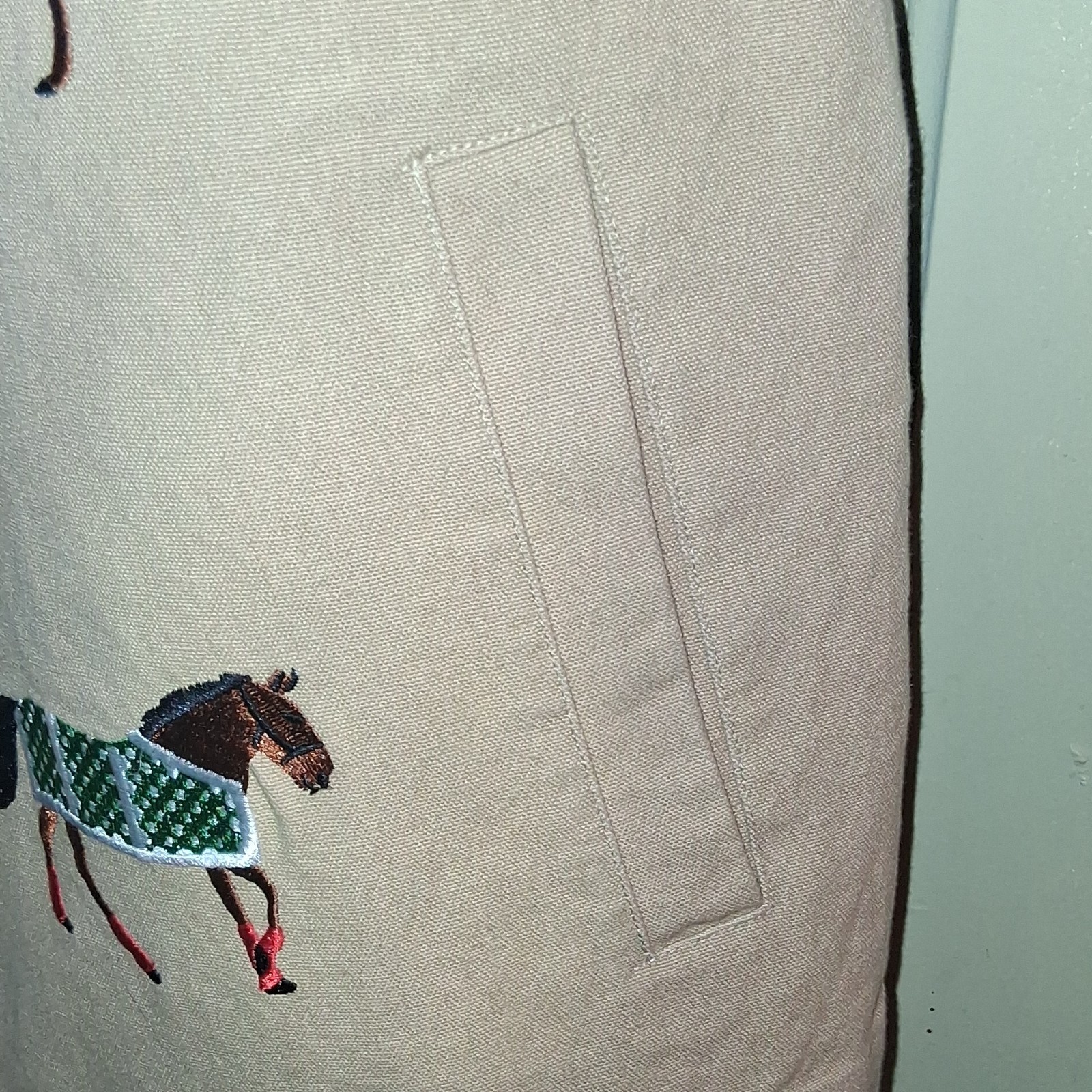 FOUND Women’s S Beige/Brown Horse Embroidered Zip Jacket, Pockets, Short