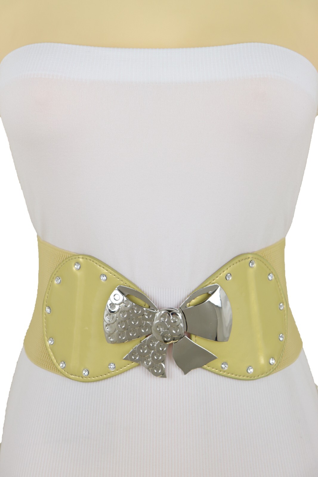 Women Dark Brown / Gold Color Wide Fashion Belt Metal Bow Tie Ribbon Buckle S M