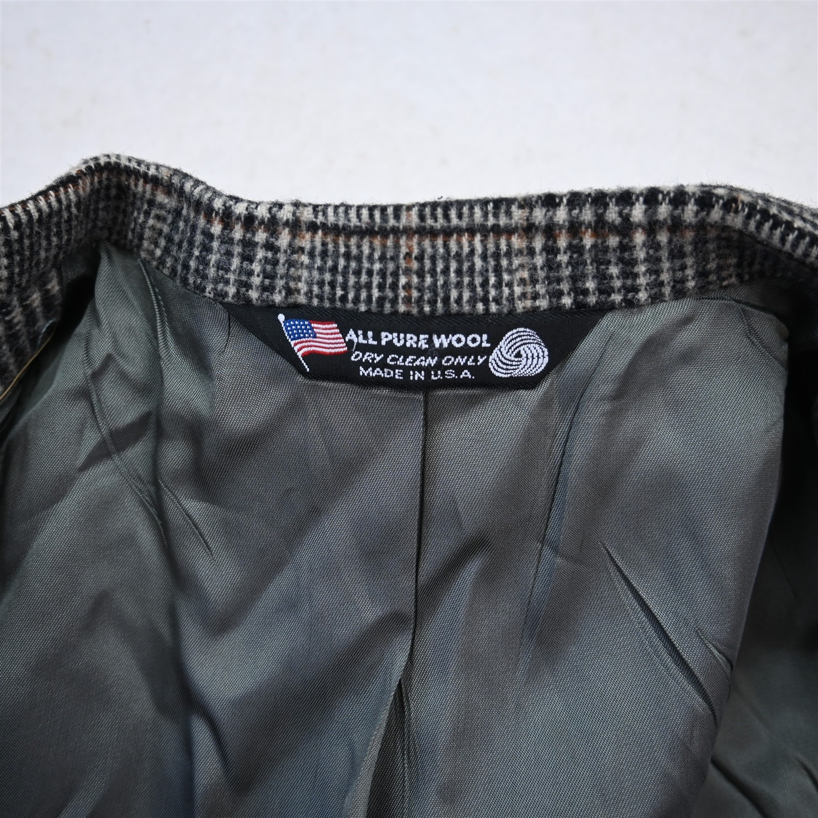 Vtg USA 42R Gray Glenn Check 100% Wool Thick Flannel Blazer Jacket Sport Coat