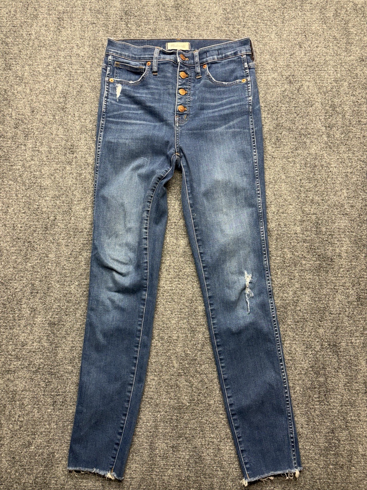 Madewell High Rise Skinny Jeans Size 27 Tall Blue Distressed Raw Hem 10” Rise