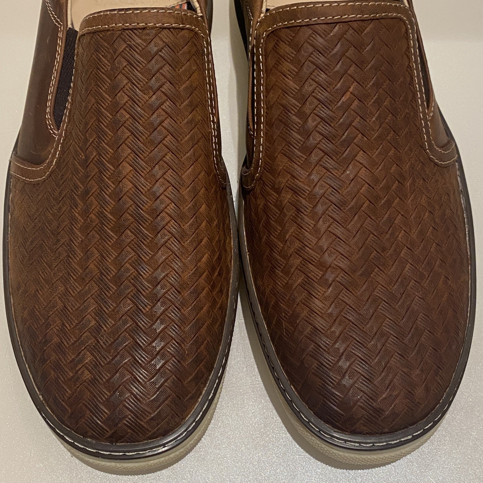 Johnston & Murphy Men’s McGuffey Woven Slip on Sneaker Brown Tan Full Grain