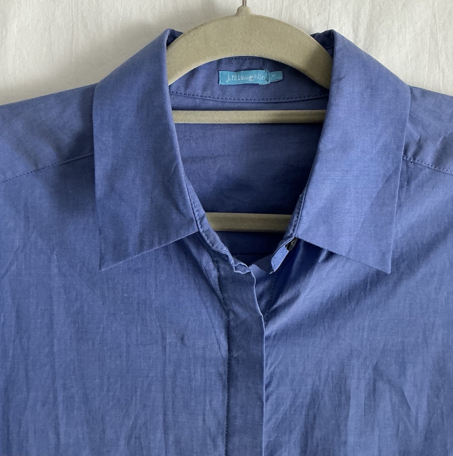 J.McLaughlin Sz Med Shirt Cotton Blue Stretch Button Front Collared Long Sleeve