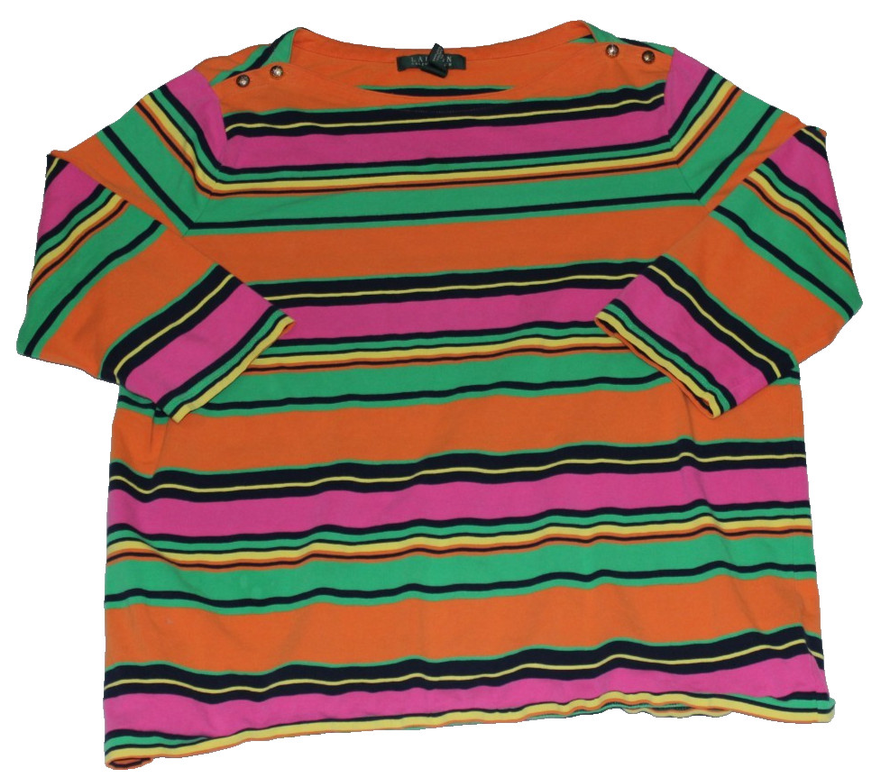 Lauren Ralph Lauren Blouse Women’s Size 1X Multicolor Striped 3/4 Sleeve VTG