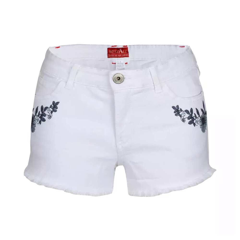Womens Mid Blue High Waisted Stretch Denim Shorts Summer Hot Pant Multiple Sizes