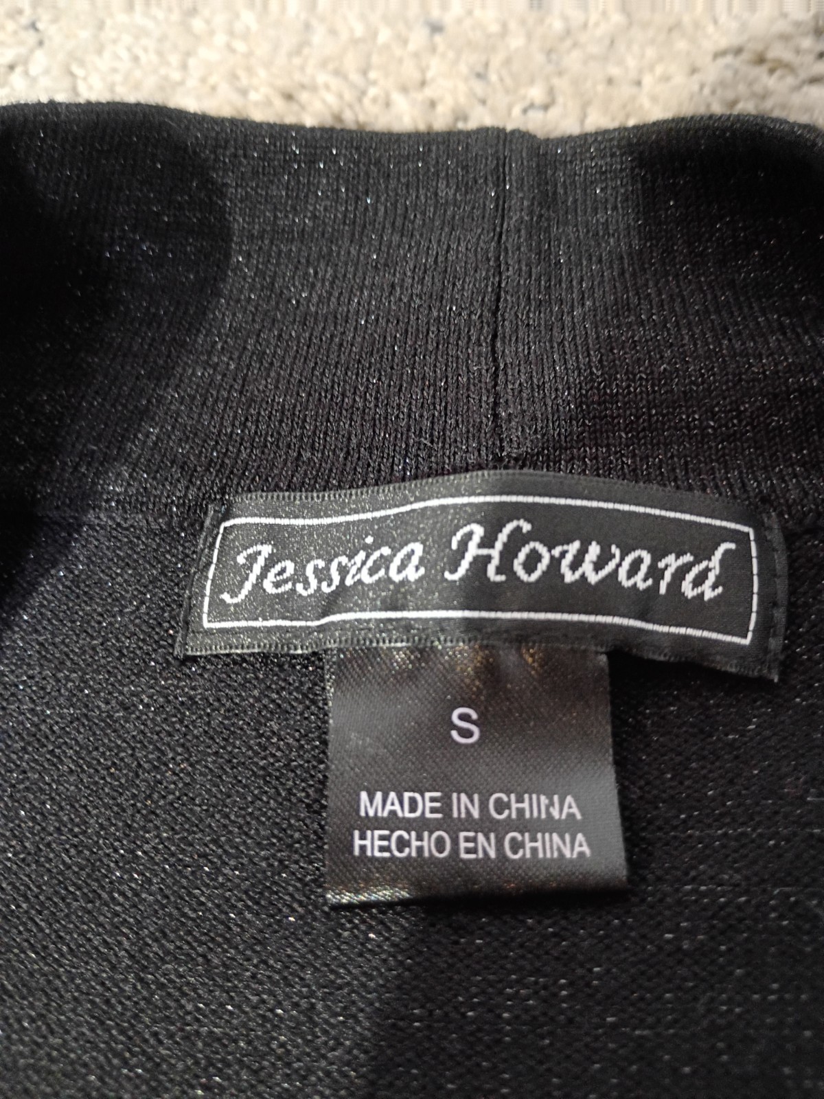 Jessica Howard Shrug S Small Black Metallic Glitter Shiny Knit Cropped Bolero