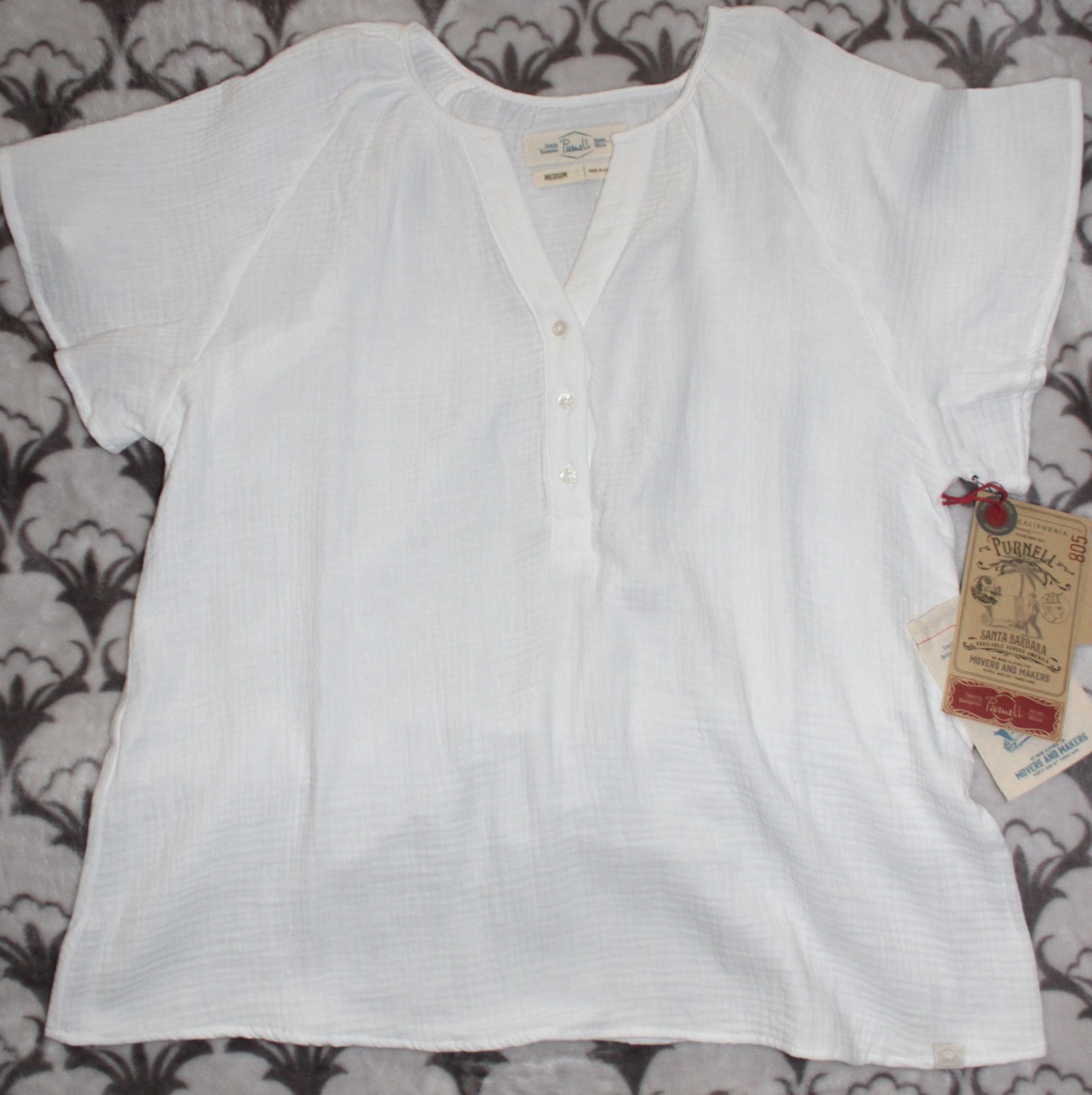 NWT*Santa Barbara*Purnell*Organic Cotton Gauze Tunic Top*Shirt*Womens M*White