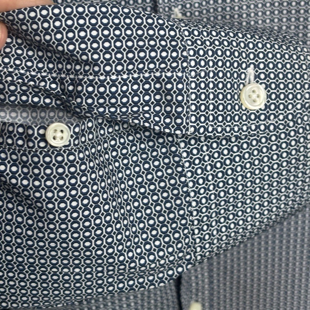 EUC Ermenegildo Zegna Navy Geometric Button Down Cotton Shirt size XXL
