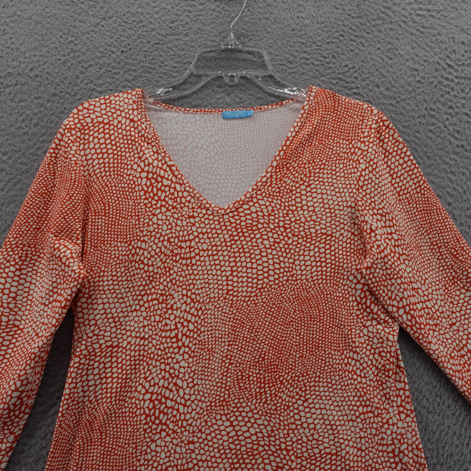 J McLaughlin Catalina Knit Pebble Print Top Large Orange White Womens 3/4 Sleeve