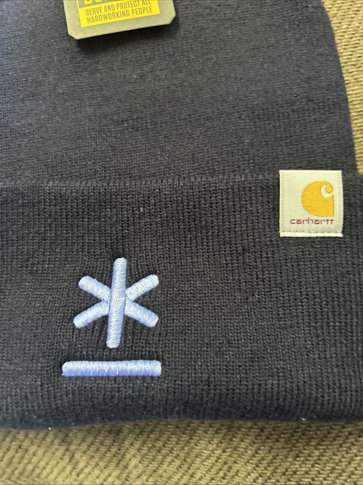 Carhartt Knit Cuffed Beanie Hat One Size Navy Blue Logo AH4597-M NWT