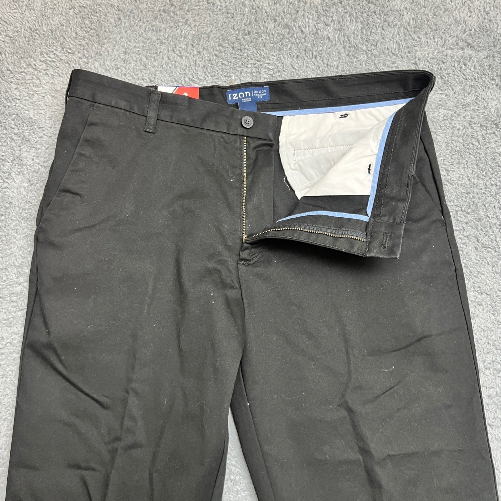 IZOD Chino Pants Mens 38×29 Black Straight Fit Stretch NEW Casual Formal