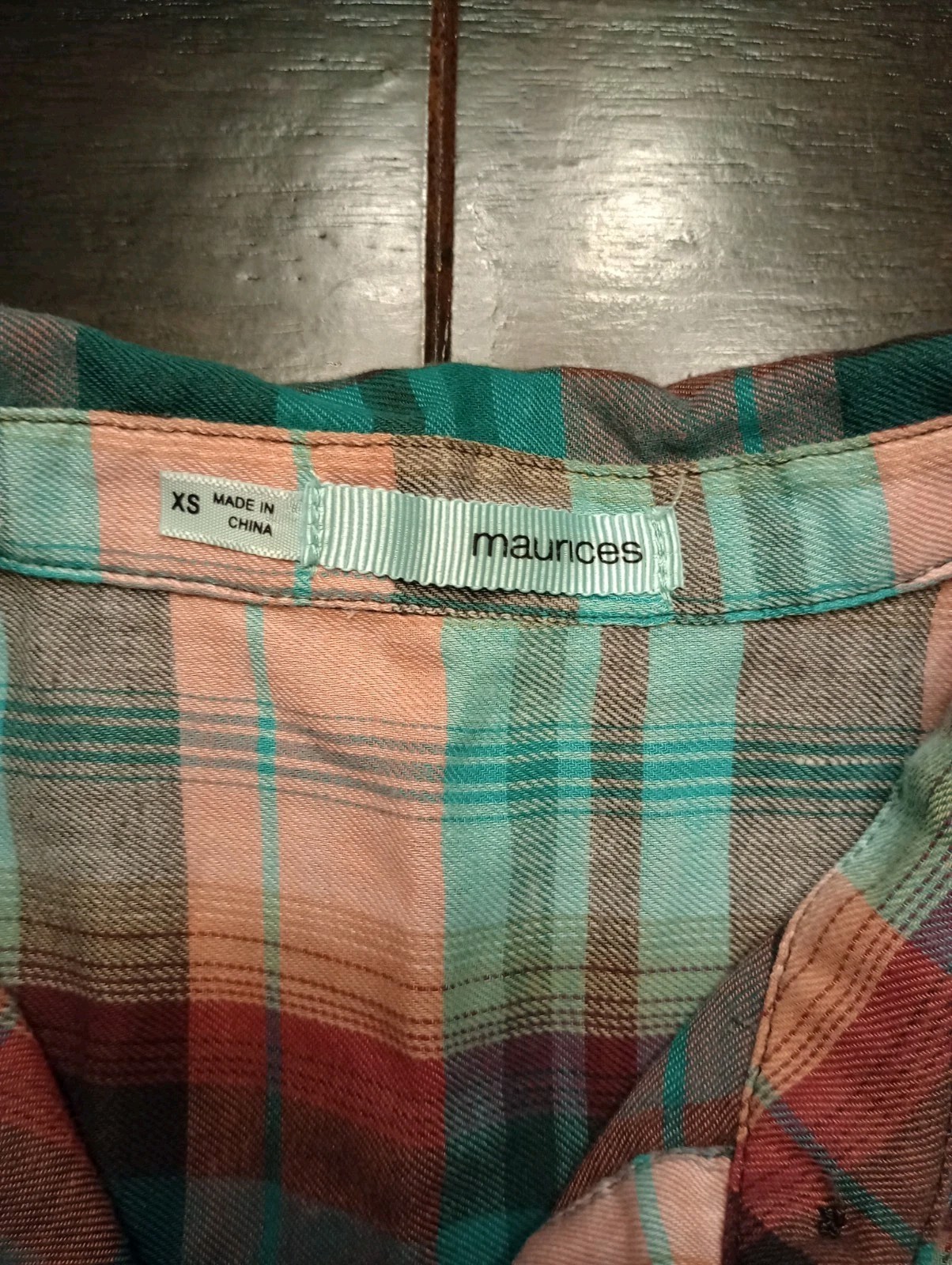 Maurices XS Mauve, teal, pink Plaid Long Sleeve Button Up Shirt