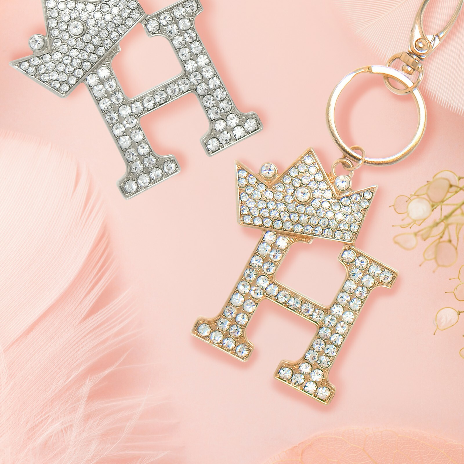 Rhinestone Studded Small A-Z Alphabet Initial Letter Keychain Key Ring Bag Charm