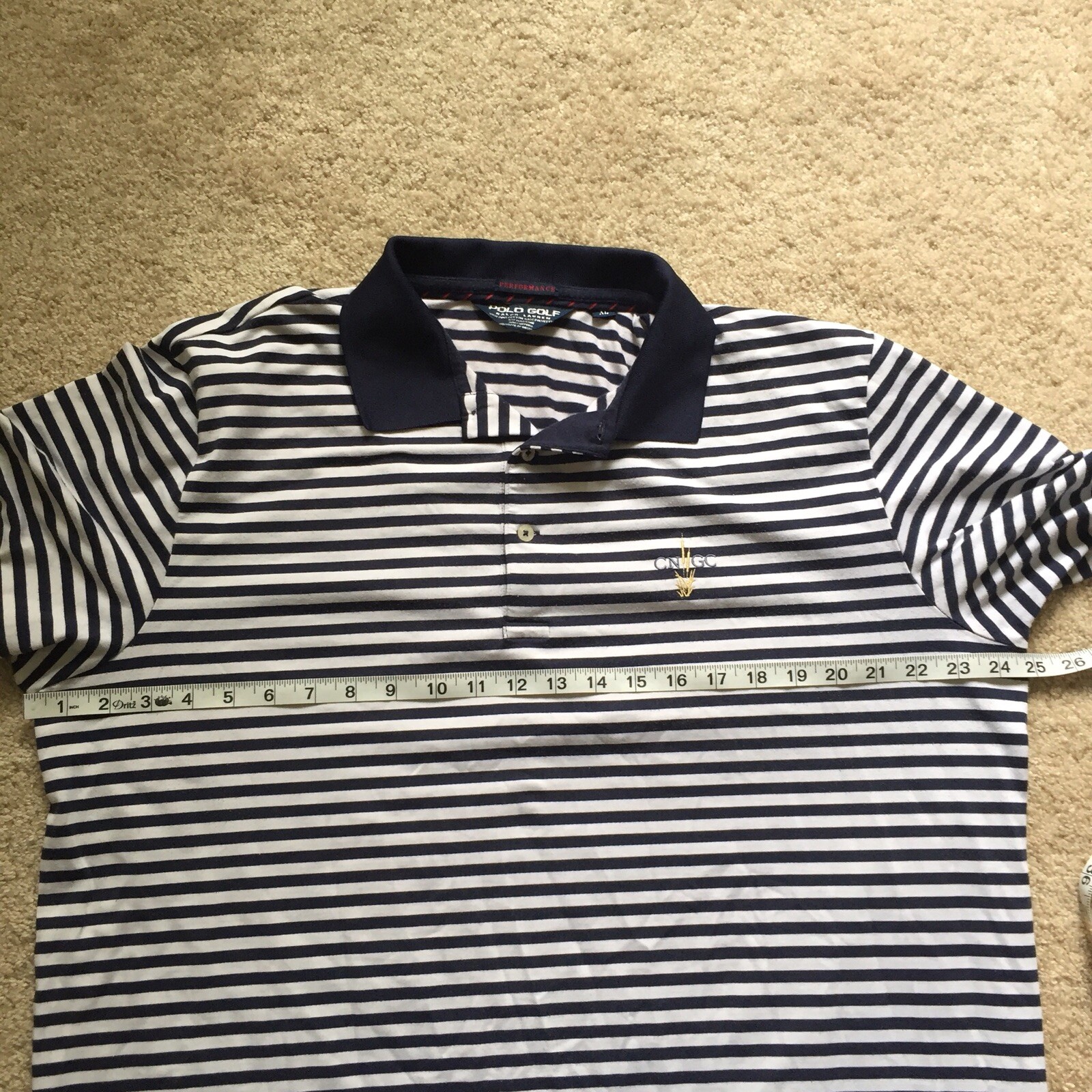 Ralph Lauren Polo Golf Performance Polo Shirt Mens XL Blue, White Sripes