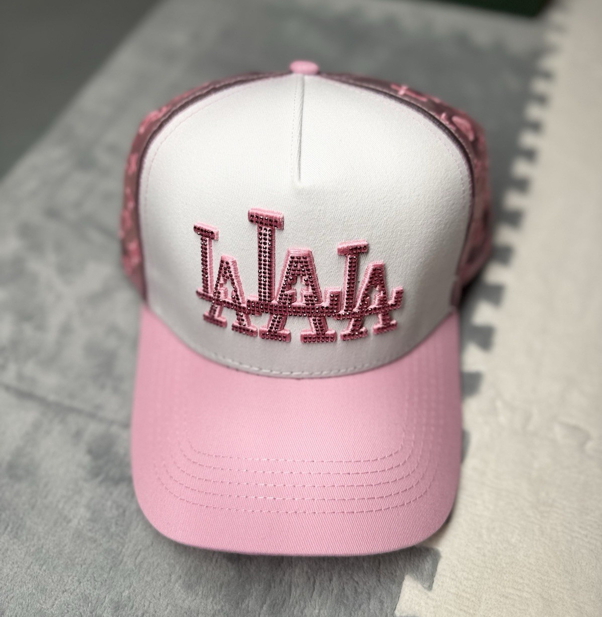 Women’s LA Embroidered Logo Baseball Cap Hat Pink White Brown Adjustable