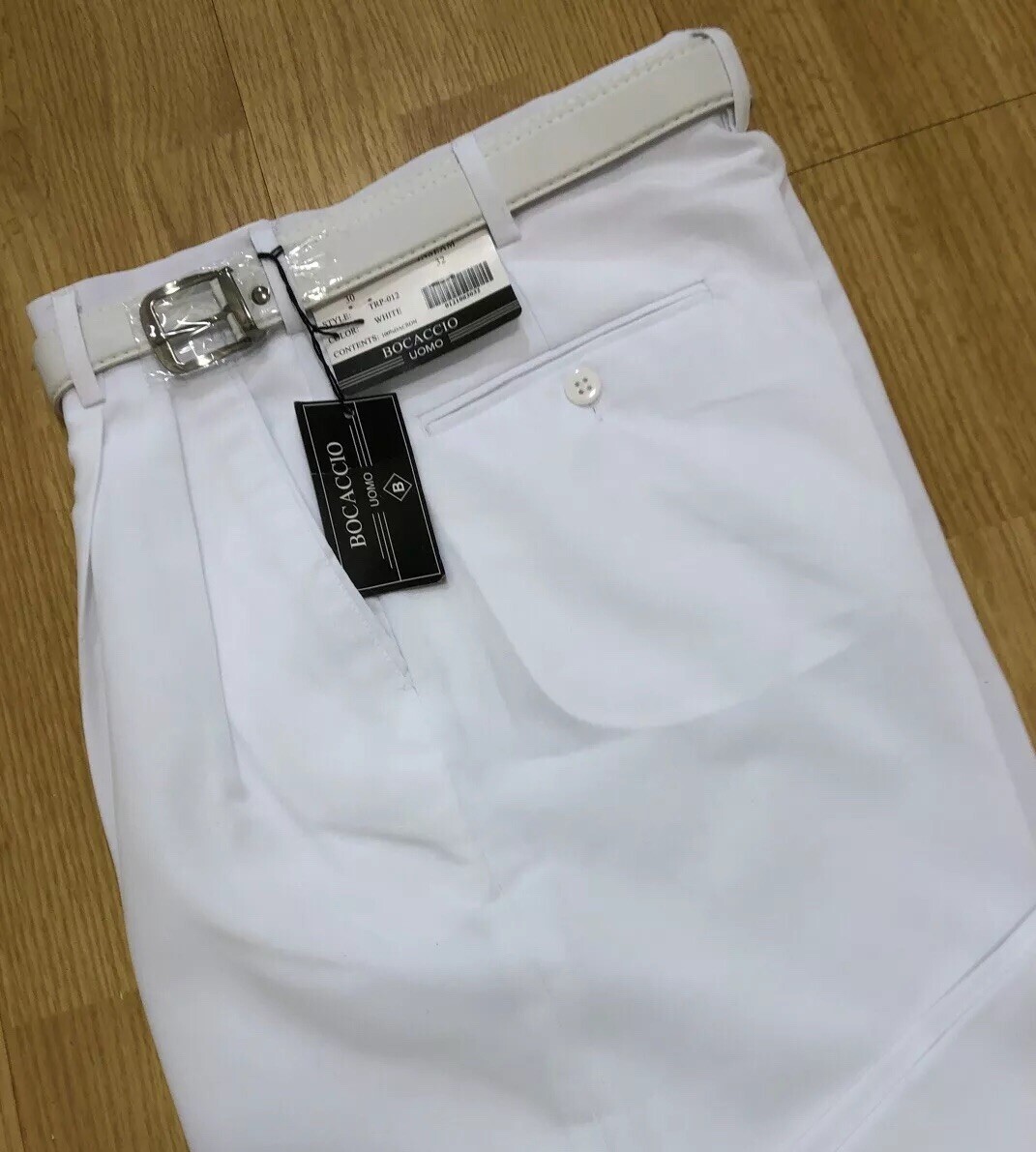 MEN’S WHITE PLEATED DRESS PANTS SLACKS TROUSERS WHITE BELT CUFFED BOTTOMS NEW