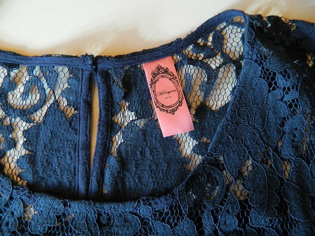 Honeyme Curvy Floral Lace Top Blouse Womens 1X Crochet 3/4 Sleeve Navy Blue Boho