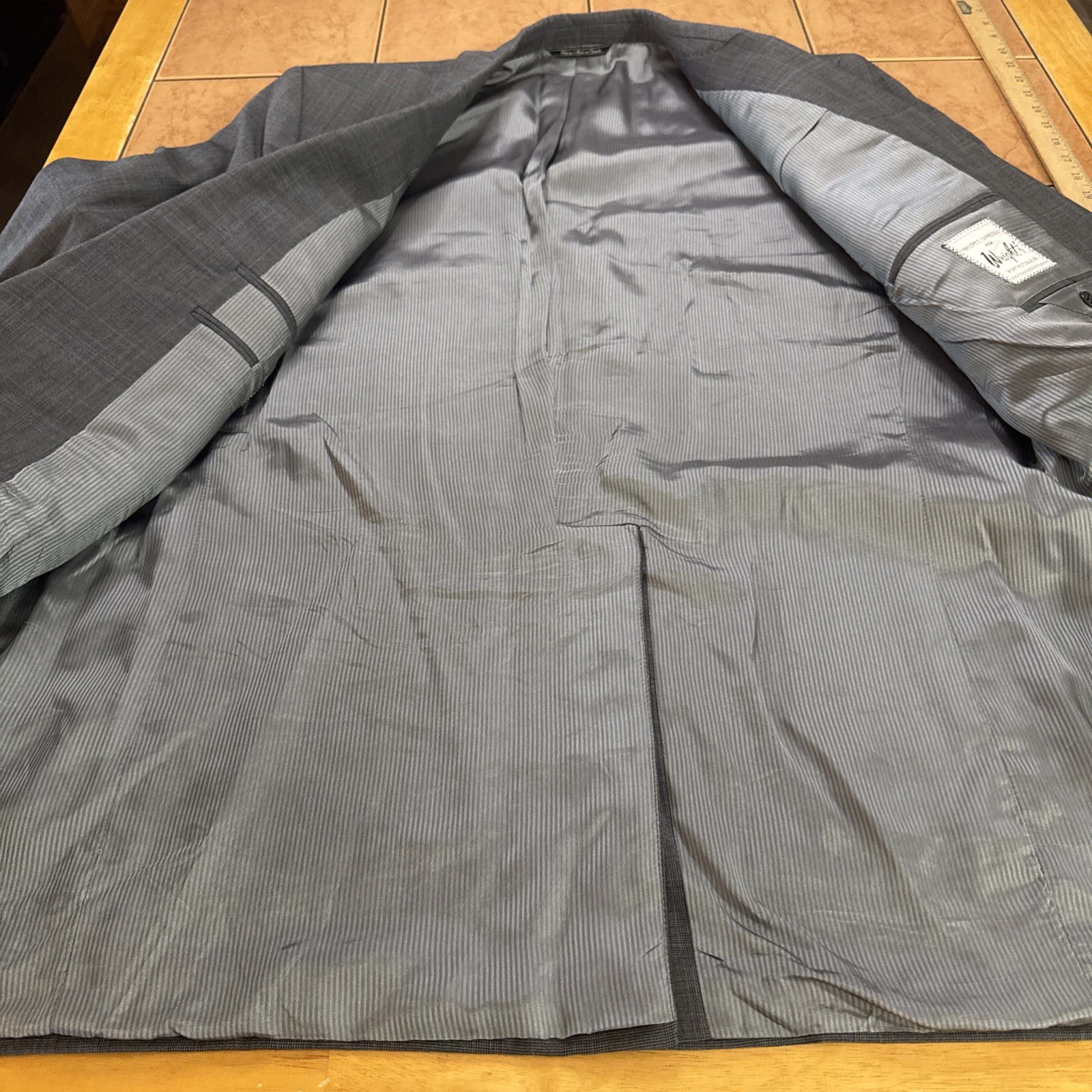Jack Victor Suit Gray Plaid 44L Pants 38 x 30 Super 110s Wool Pinstripe 2 Piece