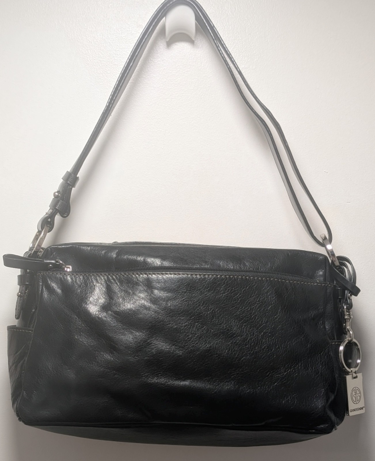 Giani Bernini Black Real Leather Shoulder Handbag Purse Minimalist Luxury