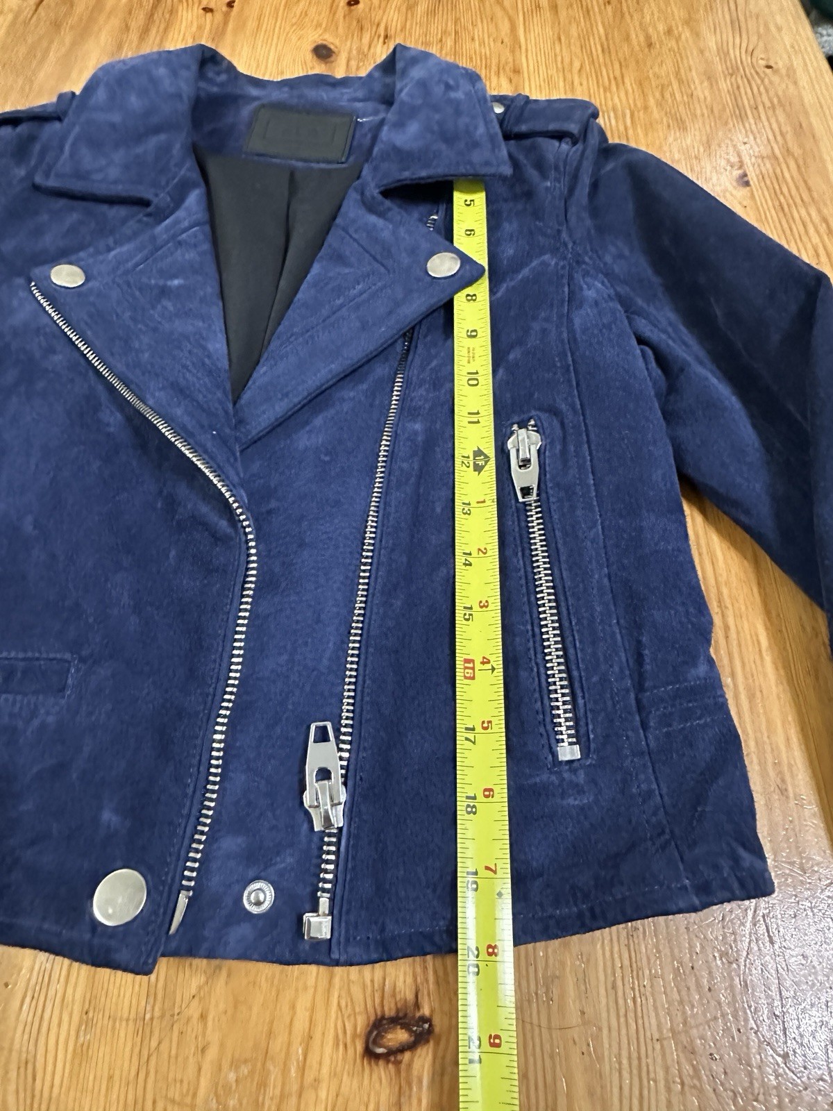 SL8 Moto Jacket Blue Leather Suede Silver Zippers Urban size Small