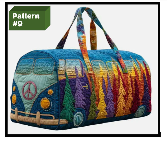 Bus Series Quilted Cotton Quilted Travel Bag 3D Design Boho Style Duffle Bag