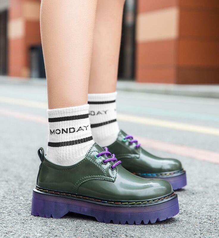 Women’s Round Toe Platform Creeper Lace Up Low Heel Casual Shoes Thick Sole New
