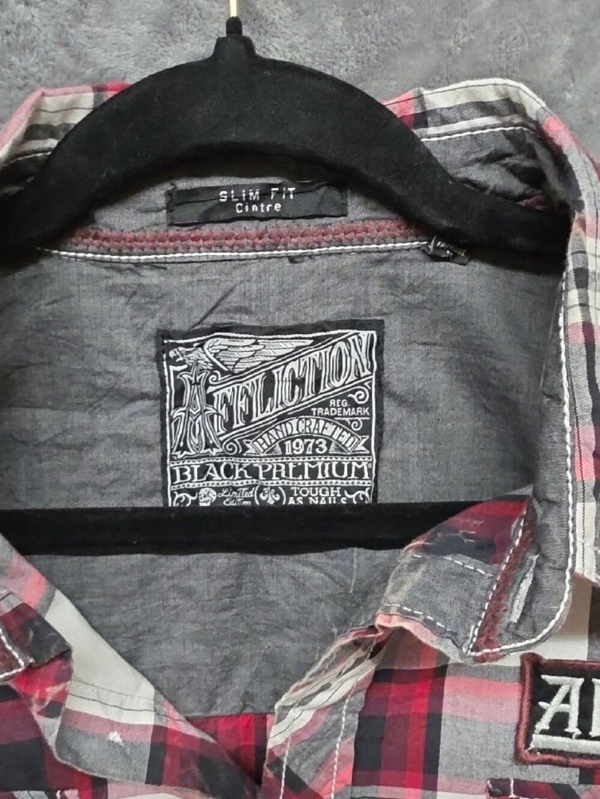 Affliction Red Black White Plaid Short-Sleeve Button-Down Shirt sz XL