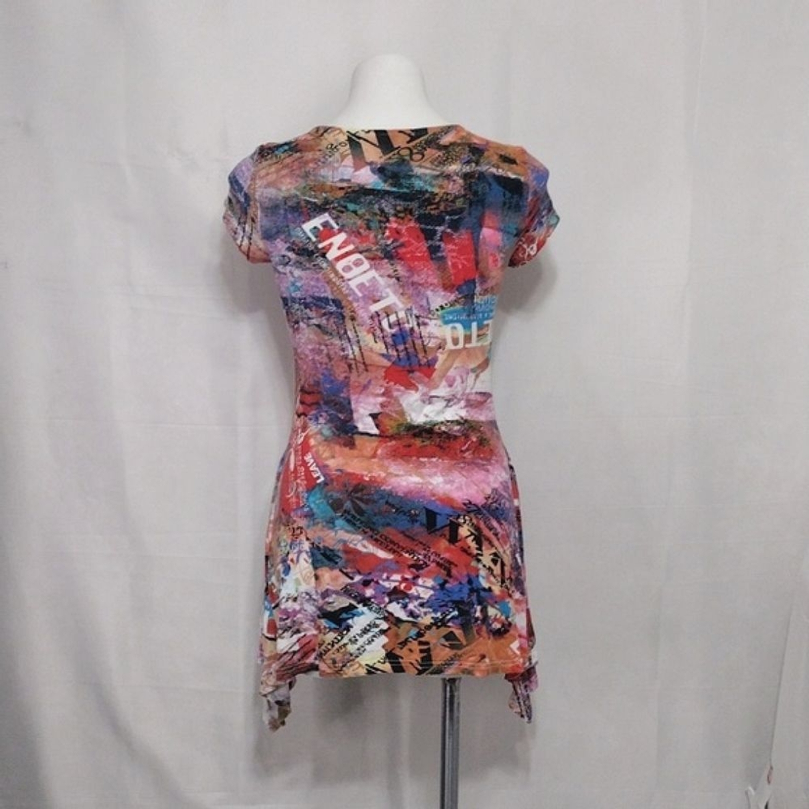 Linea Domani Abstract Graphic Print Asymmetrical Tunic Stretch Top Small Chic