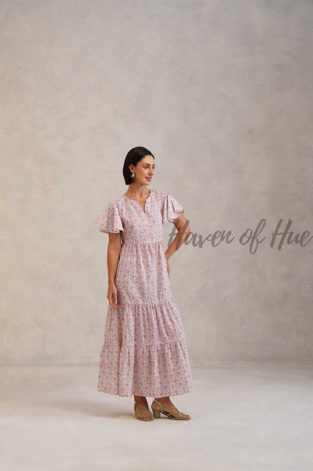 Designer Cotton Hand Block Print Midi Dress, Summer Dress, Hand Block Dress