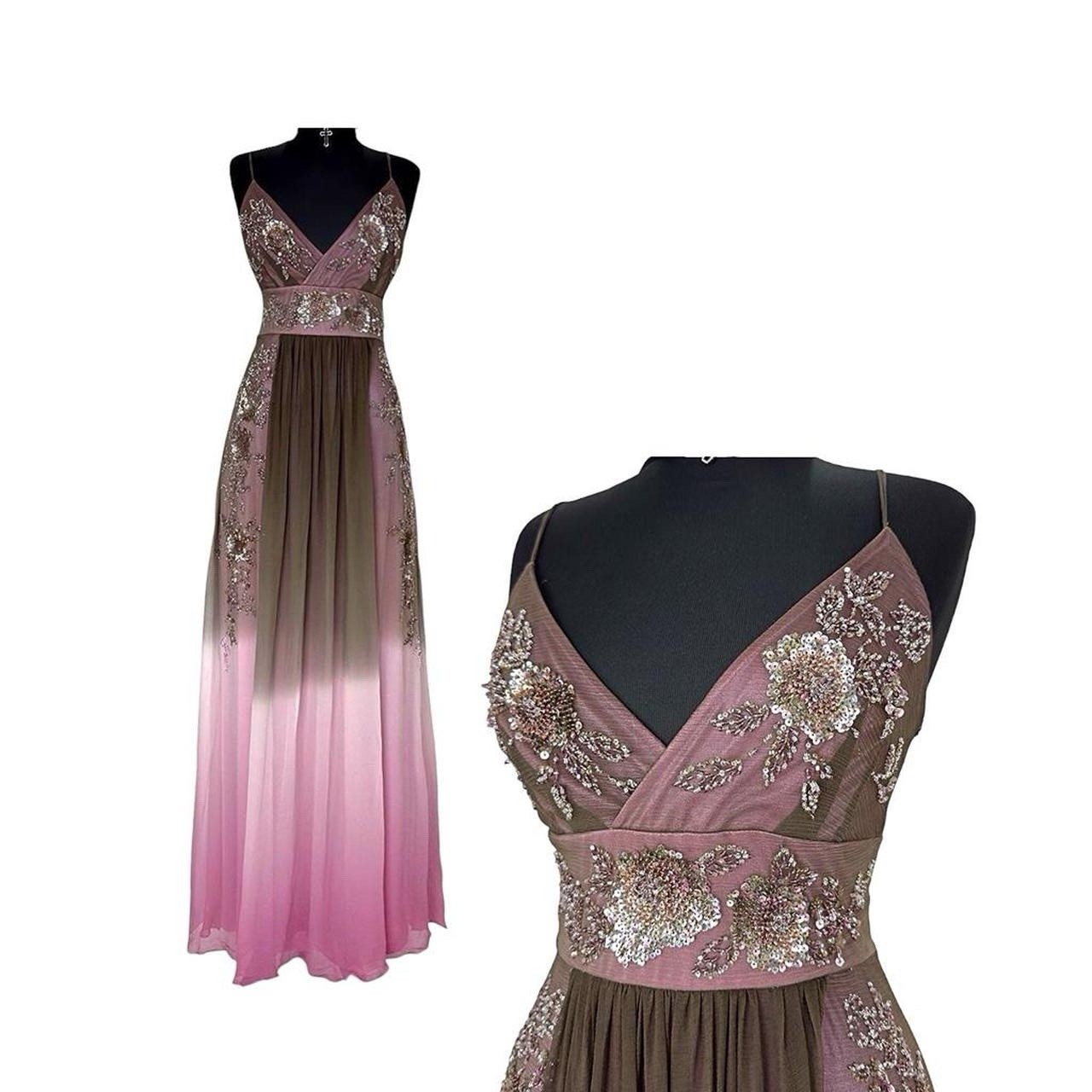 Vintage Pink Silk Prom Dress Maxi Gown Beaded Embroidery Ombre Y2K Fairy 4